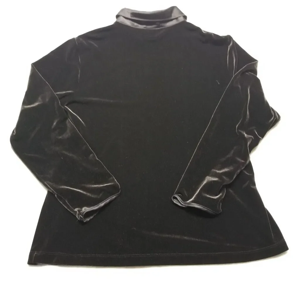 Chicos 2 US Large Jacket Full Zip Velour Satin Trim Black Track Athleisure USA